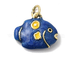 真鍮製エナメルペンダント  魚のチャーム  長持ちメッキ  カドミウムフリー＆鉛フリー  丸カン付き  ゴールドカラー  ミックスカラー  13x16x5mm  穴：3mm&nbsp;KK-P343-03G