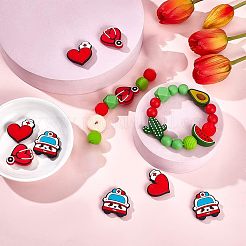 9個 3スタイル 病院テーマ 食品グレード 環境に優しいシリコンフォーカルビーズ  帽子とエコーメーターと車  混合図形  27~30x26~30x7~8mm  穴：2~3mm  3個/スタイル&nbsp;SIL-CA0001-35