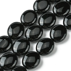 天然ブラックオニキス(染色&加熱)ビーズ連売り  フラットオーバル  13~14x12x5.5~6mm  穴：1.2mm  約29個/連  15.83''（40.2センチメートル）&nbsp;G-K365-B12-02