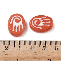 ペイントガラスビーズを焼く  手のひらで楕円形  エナメル  トマト  19.5~20x14.5x5.5~6.5mm  穴：1.5mm&nbsp;LAMP-D003-06J