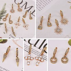 クリアキュービックジルコニアコーンドロップハギーフープピアス  女性のための真鍮のアクセサリー  ゴールドカラー  31mm  ピン：0.9mm&nbsp;EJEW-SW00005-09