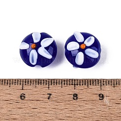 手作りランプワークビーズ  花柄とフラットラウンド  ダークブルー  14~15x10~12mm  穴：0.8~1.2mm&nbsp;LAMP-Q039-09G