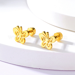 バタフライ 201 ステンレススチール スタッドピアス（女性用）  ゴールドカラー  10x8mm&nbsp;QX4761