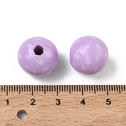 バレンタインデーのスプレー塗装とプリントが施されたヨーロッパ風木製ビーズ  ハート柄の丸  大穴ビーズ  ライラック  15~16mm  穴：4mm&nbsp;WOOD-L023-03F