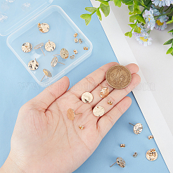 真鍮スタッドピアス金具8組  穴のあるフラットラウンド  ゴールドカラー  12mm  穴：1mm  ピン：0.8mm&nbsp;KK-BC0013-07