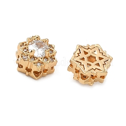 真鍮製マイクロパヴェキュービックジルコニアビーズ  花と六角形  18KGP本金メッキ  透明  9.5x10x7mm  穴：1.6mm&nbsp;CU-CBA3F77-03G-02