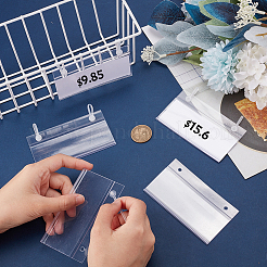 長方形のPVC値札サインラベルホルダー  吊り下げクリップ2個付き  小売用品  透明  5.7x10.2x0.3cm&nbsp;KY-WH0046-61