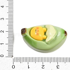 オペーク樹脂カボション  バナナのベッドに横たわるヒヨコ  芝生の緑  30.5x20.5x15mm&nbsp;RESI-B043-02A