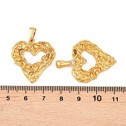 テクスチャ加工された304ステンレススチールペンダント  ハートチャーム  ゴールドカラー  27x26x3.5mm  穴：7x3.5mm&nbsp;STAS-P438-21G