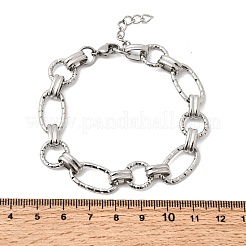 女性用ハンマー加工304ステンレススチールリンクチェーンブレスレット  オーバル·リング  カニカン付き  ステンレス鋼色  7.48インチ（19cm）&nbsp;BJEW-L720-01P