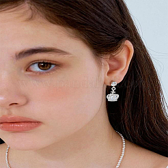 4個真鍮マイクロパヴェキュービックジルコニアペンダント  クラウンチャーム  プラチナ  16x11x8mm  穴：2mm&nbsp;ZIRC-LP0001-06