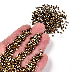 12/0メタリックカラーラウンドガラスシードビーズ  キャメル  2mm  穴：1mm  約3304個/50g&nbsp;X-SEED-A009-2mm-601
