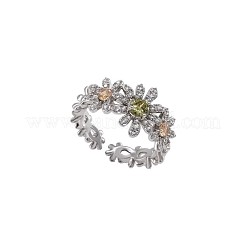 合金ラインストーンフラワーカフオープンリング（女性用）  プラチナ  usサイズ4 1/4(15~20mm)&nbsp;WG6663D-01
