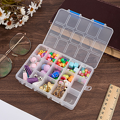オーガナイザー収納プラスチックボックス1個  調整可能な仕切りボックス  長方形  透明  14x10.8x3cm  コンパートメント：3x2.5センチメートル  15区画/ボックス&nbsp;CON-CN0001-40