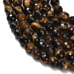 天然石タイガーアイビーズ連売り  ラウンド  ファセット（128ファセット）  6mm  穴：0.8mm  約65個/連  15.55インチ（39.5cm）&nbsp;G-L642-F01-6mm