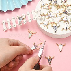 50色合金エナメルプリントペンダント5個。  牛の頭のチャーム  ゴールドカラー  ミックスカラー  21.5x20.5x2mm  穴：2mm  10個/カラー&nbsp;ENAM-CJ0003-88