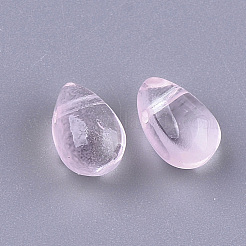 透明スプレー塗装ガラスチャーム  ティアドロップ  ピンク  9x6x6.5mm  穴：1mm&nbsp;GLAA-S183-04A