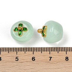 塗装ガラスペンダントスプレー  真鍮エナメルファインディング付き  りんご  アクアマリン  15.5x13~14mm  穴：1.4mm&nbsp;LAMP-C017-01D