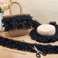 ポリエステルレースプリーツリボン  洋服アクセサリー用  ブラック  5-5/8~5-7/8インチ（143~150mm）  約5.47ヤード（5m）/ pc&nbsp;SRIB-WH0011-467A