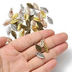 40本4色合金チャーム  葉  ミックスカラー  14.5x7x2mm  穴：1mm  10個/カラー&nbsp;FIND-YW0004-07