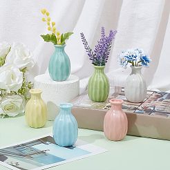 ミニセラミック花瓶6個、6色、ホームデコレーション用  センターピース用の小さなつぼみの花瓶  ウェーブテクスチャーの花瓶  ミックスカラー  45x77mm  穴：25mm  1pc /カラー&nbsp;BOTT-NB0001-04