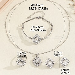 合金製ラインストーンペンダントネックレス、リンクブレスレット、スタッドピアス、リング  プラチナ  菱形  21x19mm＆400~450mm＆17mm＆180~230mm&nbsp;FS-WG6A1C5-01