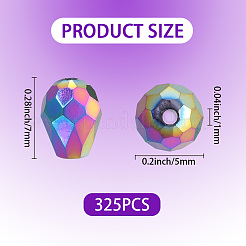 325本の電気メッキガラスビーズ連売り  多面カット  ティアドロップ  虹メッキ  7~7.5x5mm  穴：1mm&nbsp;EGLA-PA0001-03A