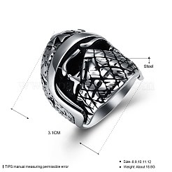 メンズステンレススチールフィンガー指輪  ワイドバンドリング  スカル  アンティークシルバー  usサイズ9（18.9mm）&nbsp;RJEW-BB29866-9