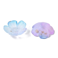 アクリルビーズキャップ  5  - 花びらの花  金箔入り  ディープスカイブルー  11x11x4mm  穴：1.6mm&nbsp;OACR-Z028-03E