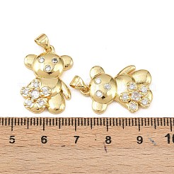 真鍮製マイクロパヴェキュービックジルコニアペンダント  クマと花のチャーム  長持ちメッキ  カドミウムフリー＆鉛フリー  18KGP本金メッキ  23x16x4.5mm  穴：4.5x3.5mm&nbsp;KK-F919-23G