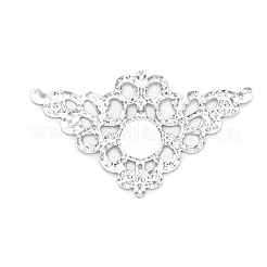 鉄カボションコネクタのセッティング  エッチングされた金属装飾  三角の花  プラチナ  トレイ：14mm  47x78.5x1mm  穴：1.4mm&nbsp;FIND-B020-06P