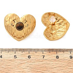 304ステンレススチールタイガーアイスタッドピアス  ハート  18KGP本金メッキ  20.5x23mm&nbsp;EJEW-V016-03G