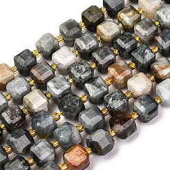 天然石のイーグルアイストーンビーズ連売り  シードビーズで  ファセットテーブルカットキューブ  8~9.3x8~9.3x8~9.3mm  穴：0.6mm  約38個/連  15.35''（39センチメートル）&nbsp;G-K389-A02-01