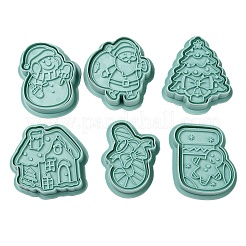クリスマステーマのプラスチッククッキーカッター  ベーキングツール  雪だるま/ツリー/キャンディケイン  ライトシーグリーン  66~71x53~69x19.5~20mm  内径：51~56x37.5~54mm  6個/セット&nbsp;LS-DIY-K061-06