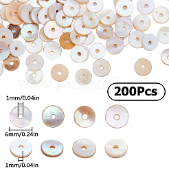 淡水貝ビーズ200個  ディスク/フラットラウンド  ヒシビーズ  乳白色  6x1mm  穴：1mm&nbsp;BSHE-SC0001-12