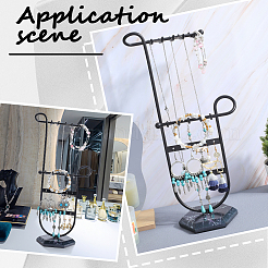 アイアン収納ジュエリーラック1セット  ジュエリーディスプレイホルダー、黒い六角形のプラスチックベース付き  ピアス用  ネックレス  ブレスレット  電気泳動黒  18x9.2x34.5cm&nbsp;ODIS-SC0001-04EB
