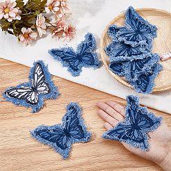 蝶の模様のポリエステル製コンピューター刺繍ワッペン（アイロン接着・縫い付け可能）9枚  タッセルアップリケ  マリンブルー  80x100x1.5mm&nbsp;PATC-DR0001-08A