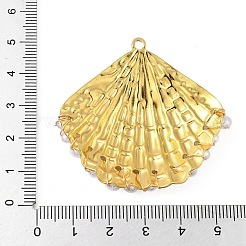 プラスチック模造パールのペンダント  シェル形状  304ステンレス鋼  ゴールドカラー  45.5x49.5x5.5mm  穴：2.5mm&nbsp;STAS-P408-21B-G