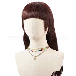 3 個 3 スタイル イースターの日合金エナメル イースターエッグ ペンダント ネックレス セット  ミッレフィオーリ & グラス シード ビーズ スタッカブル ネックレス レディース  ミックスカラー  15.63~17.99インチ（39.7~45.7cm）  1個/スタイル&nbsp;NJEW-JN04014