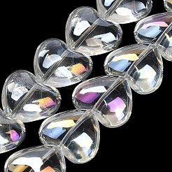 電気メッキガラスビーズセット  ハート  クリアAB  12.5x15x6~6.5mm  穴：1mm  約50個/連  23.62''（60センチメートル）&nbsp;EGLA-B008-01A-AB01