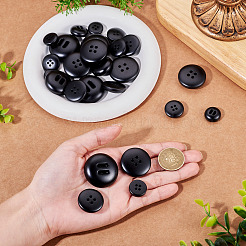 25個 5スタイル 4穴樹脂ボタン  フラットラウンド  ブラック  17~34mm  5個/スタイル&nbsp;BUTT-TA0001-49