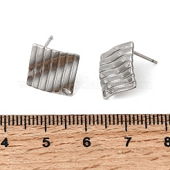 304ステンレススチールスタッドピアス金具  ストライプの入った菱形  カン付き  ステンレス鋼色  16.5x16.5mm  穴：1.4mm  ピン：0.8x10mm&nbsp;STAS-D217-02P