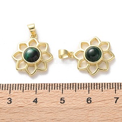 天然石マラカイトペンダント  ラックメッキ 金色調 真鍮チャーム  長持ちメッキ  鉛フリー＆カドミウムフリー  花  18x16x5~5.5mm  穴：3.5x3mm&nbsp;G-B123-02G-04