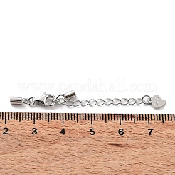 変色防止ロジウムメッキ スターリングシルバー カーブチェーンエクステンダー 925個  カニカンとコードエンドを備えたエンドチェーン  ハートチェーンタブ  s925スタンプあり  プラチナ  22.5mm&nbsp;STER-G039-03C-P
