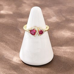 女性用真鍮マイクロパヴェキュービックジルコニアカフオープンリング  ハート  ラックめっき  長持ちメッキ  カドミウムフリー＆鉛フリー  18KGP本金メッキ  ミックスカラー  usサイズ7 1/4(17.5mm)&nbsp;RJEW-C153-04G