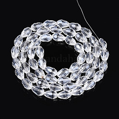 透明な涙滴型のガラスビーズ連売り  多面カット  透明  11~12x7.5~8mm  穴：1~1.2mm  約57個/連  25.98~26.18''（66~66.5センチメートル）&nbsp;GLAA-T025-79C-01