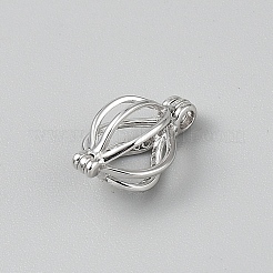 スターリングシルバービーズケージペンダント  プラチナ  19x11x10mm  穴：2.2mm&nbsp;STER-WH0008-86