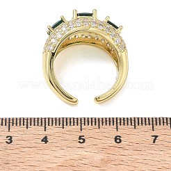 女性用真鍮マイクロパヴェキュービックジルコニアカフオープンリング  長持ちメッキ  ラックめっき  18KGP本金メッキ  グリーン  12.5mm  usサイズ8 1/2(18.5mm)&nbsp;RJEW-L343-13G-04