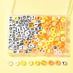 透明＆不透明アクリルビーズ  樽と立方体の文字  ダークオレンジ  7~9x7~9x6~7mm  穴：3.5~3.8mm&nbsp;KY-FS0001-26C
