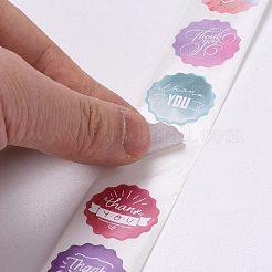 フラットラウンドい紙ありがとうステッカー  thank youの文字  粘着ギフトタグラベルyoustickers  カラフル  6.3x2.9cm  500PCS /ロール&nbsp;DIY-C042-15